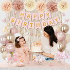 Ouddy Party Boho Dusty Pink Birthday Decorations | Balloons, Fringe Curtain, Banners & Pompoms