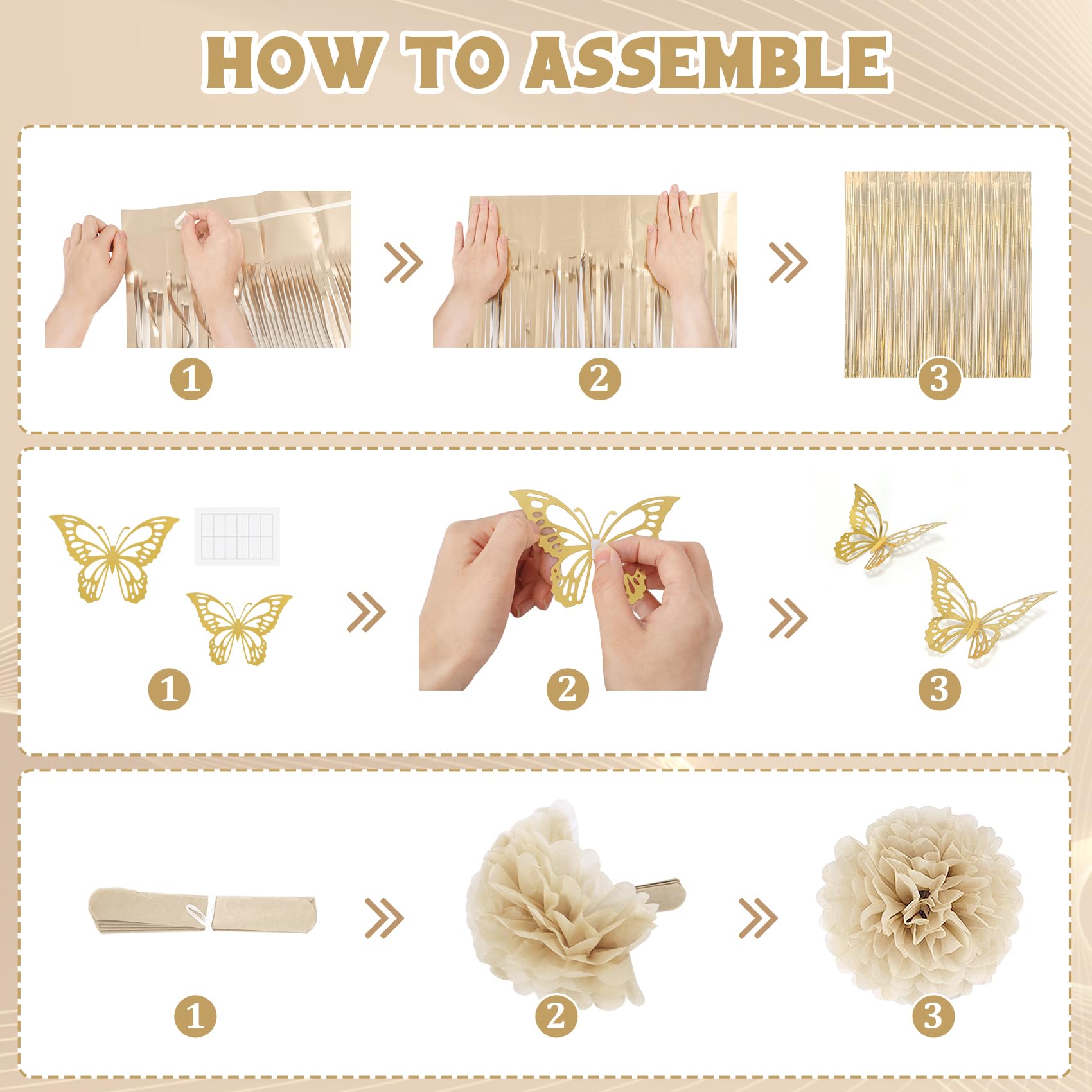 Ouddy Party White & Gold Birthday Decorations Kit — Confetti Balloons, Fringe Curtain, Banners