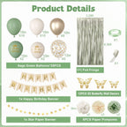 Ouddy Party Sage Green Birthday Decorations – Confetti Balloons, Fringe Curtain & More