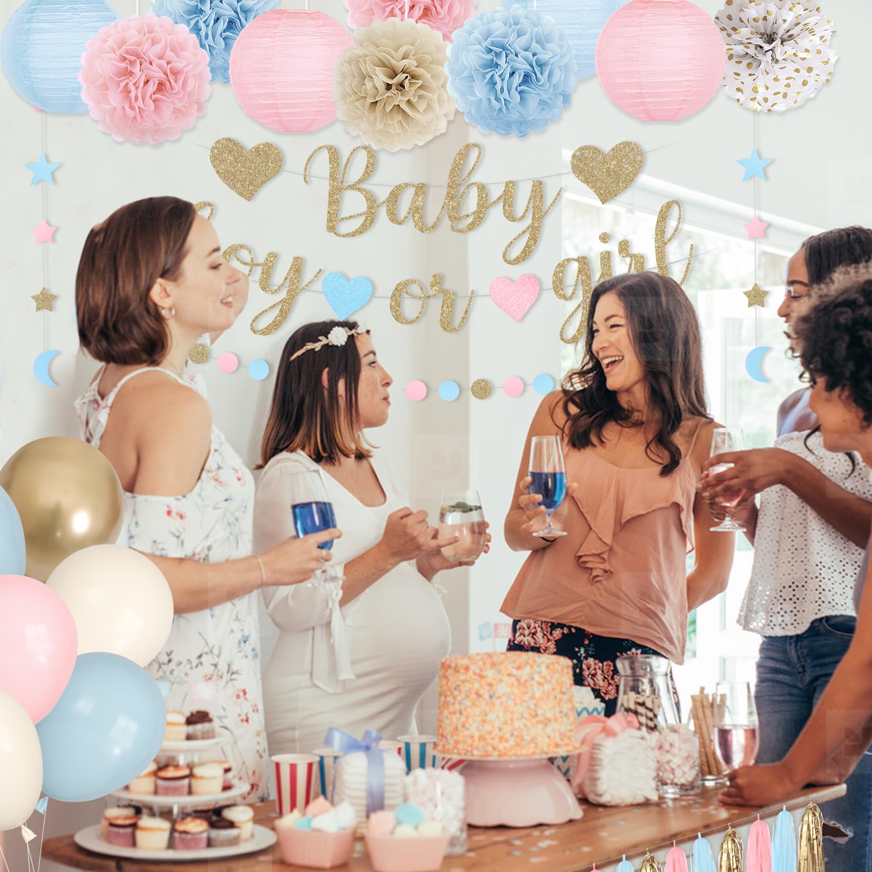 Ouddy Party Baby Gender Reveal Decorations – Pink & Blue Balloons, Banners, Garlands