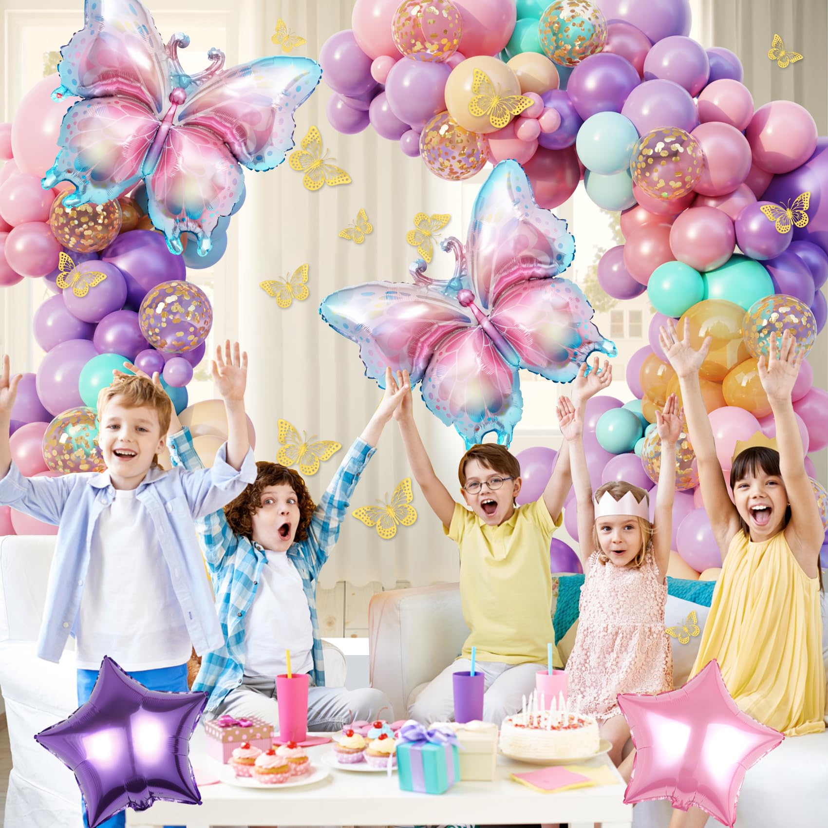 Ouddy Party 163Pcs Butterfly Pink & Purple Balloons Garland Arch Kit – Birthday & Baby Shower Decor