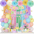 Ouddy Party Pastel Rainbow Birthday Decorations | Confetti Balloons, Fringe Curtain & Banners