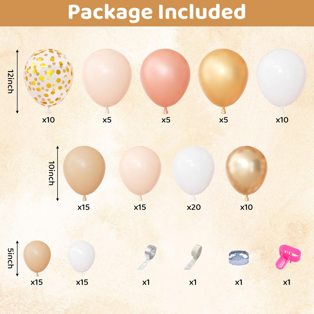 Ouddy Party Blush Balloons Arch Kit — 12in/10in/5in Latex Balloons in Peach & Rose Gold for Weddings & Parties