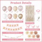 Ouddy Party Boho Dusty Pink Birthday Decorations | Balloons, Fringe Curtain, Banners & Pompoms