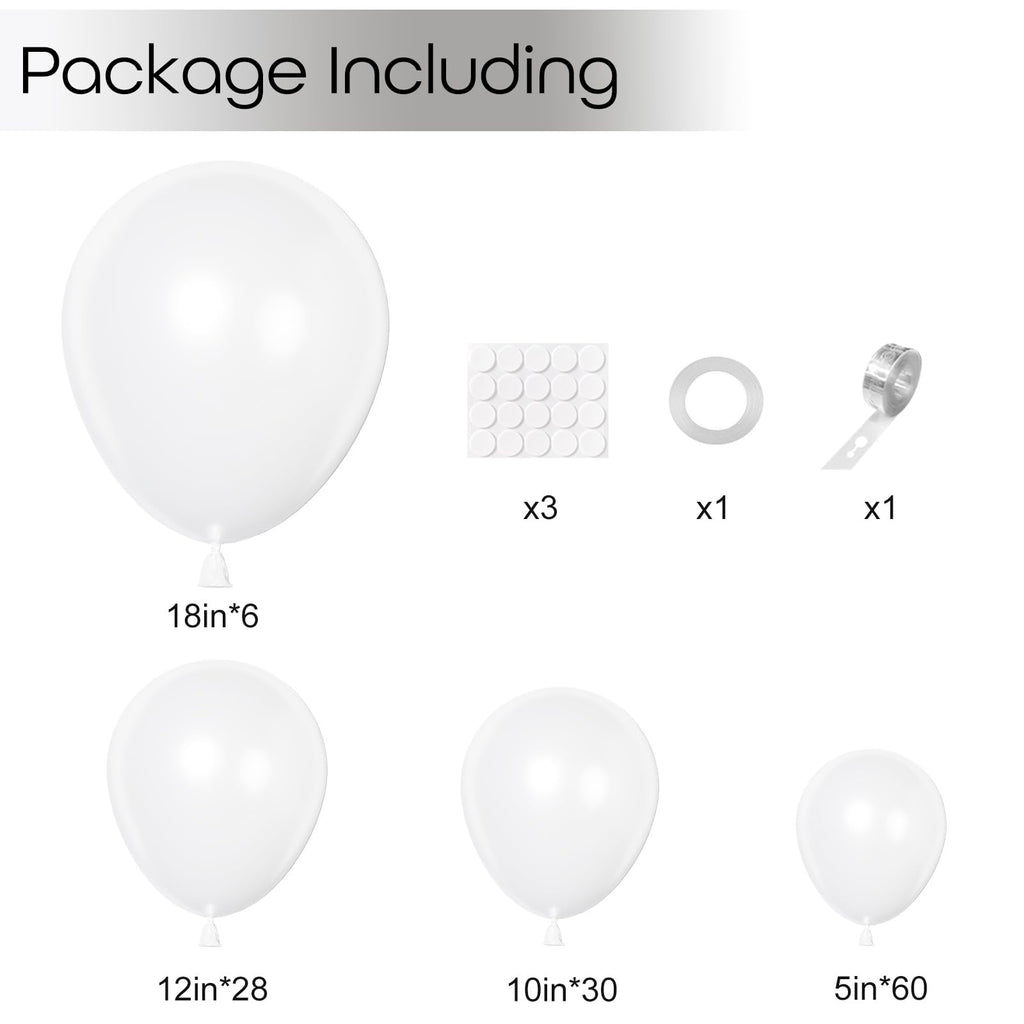Ouddy Party 129Pcs Pearl White Balloons Kit | Varied Sizes & 18in Arch Garland