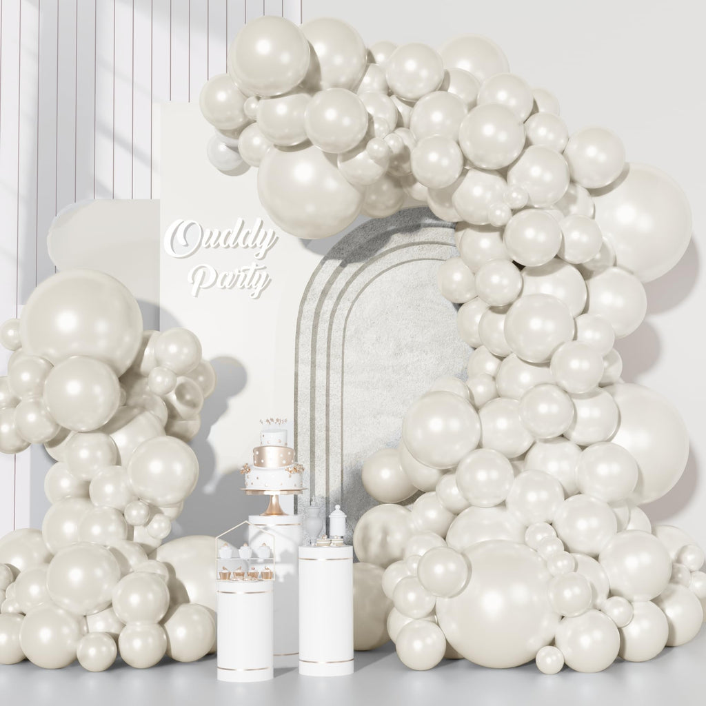 Ouddy Party 129Pcs Pearl White Balloons Kit | Varied Sizes & 18in Arch Garland