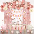 Ouddy Party Pink Birthday Decorations – Dusty Pink & Rose Gold Balloons & Banner Set