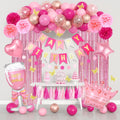 Ouddy Party Pink Birthday Decorations Kit for Women & Girls – Hot Pink, Rose Gold Balloons & Fringe Curtain