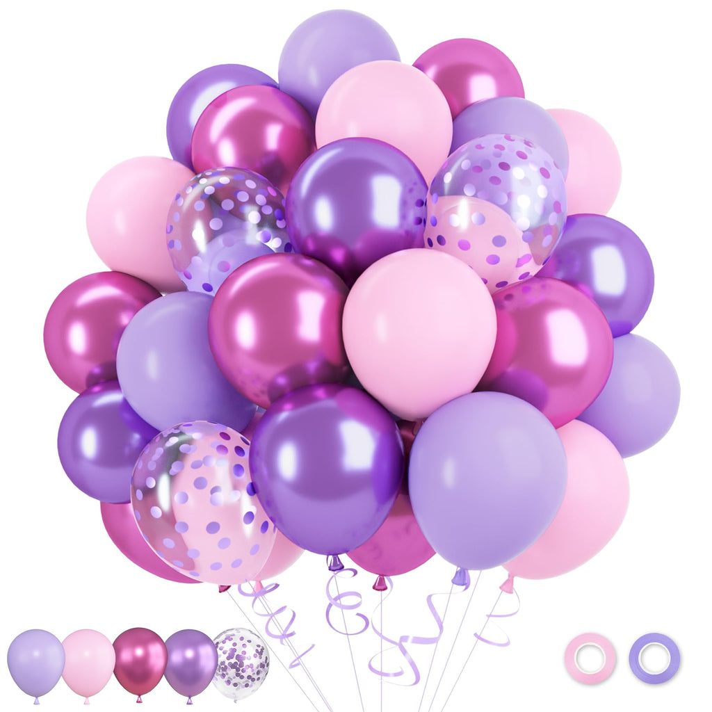 Ouddy Party 72pcs Pink & Purple Balloon Set – Confetti & Metallic Balloons for Party Decor