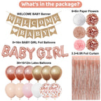 Ouddy Party Rose Gold Baby Shower Decorations – Banner, Balloons & Fringes