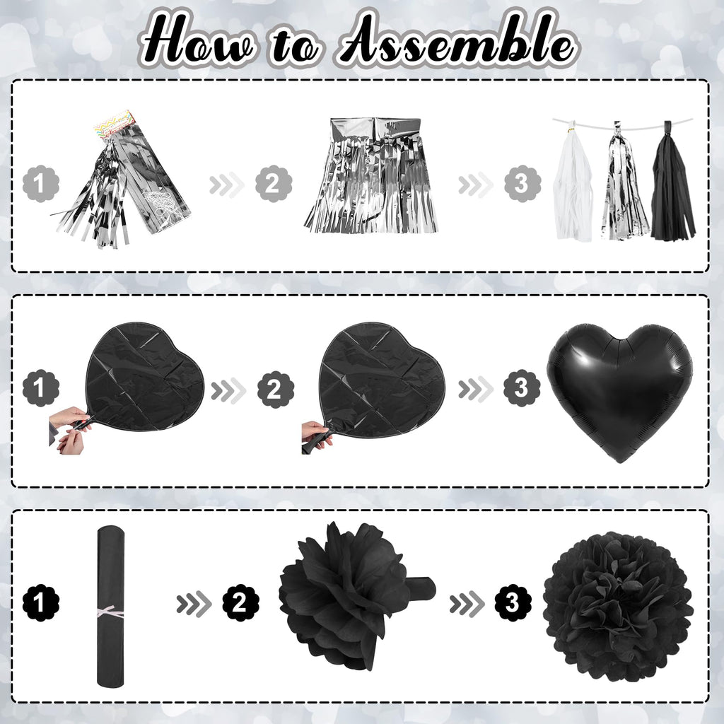 Ouddy Party Black Bow Birthday Decorations – Coquette Black & White Theme Kit