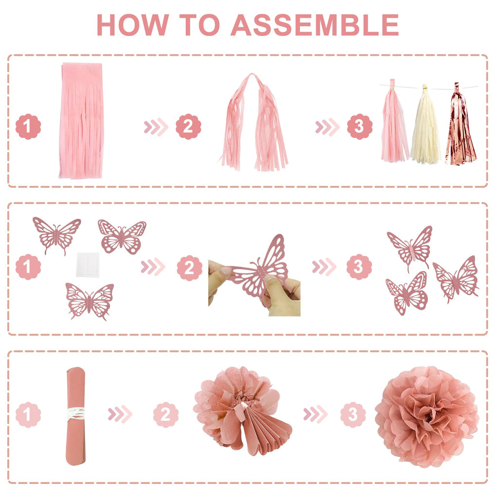 Ouddy Party Pink Birthday Decorations – Dusty Pink & Rose Gold Balloons & Banner Set