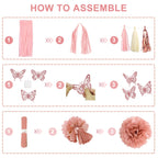 Ouddy Party Pink Birthday Decorations – Dusty Pink & Rose Gold Balloons & Banner Set