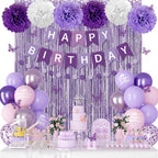 Ouddy Party Purple Birthday Decorations for Women & Girls – Confetti Balloons, Lavender Pink Theme