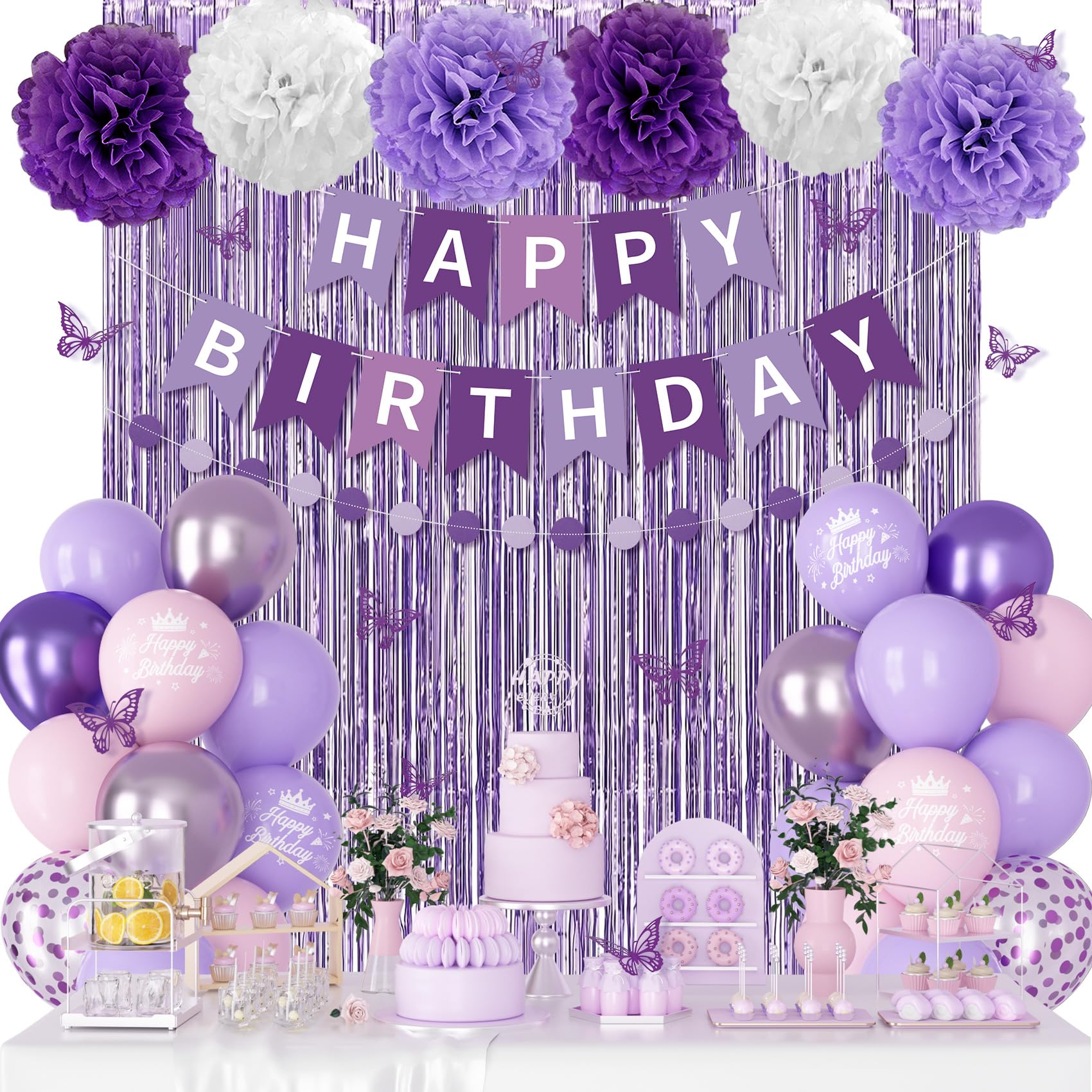 Ouddy Party Purple Birthday Decorations for Women & Girls – Confetti Balloons, Lavender Pink Theme