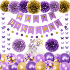 Ouddy Party Purple Birthday Decorations Kit – Butterfly Garland, Banner, Balloons