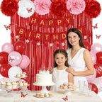 Ouddy Party Red Birthday Decorations – Confetti Balloons, Fringe Curtain, Banners & More