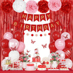 Ouddy Party Red Birthday Decorations – Confetti Balloons, Fringe Curtain, Banners & More