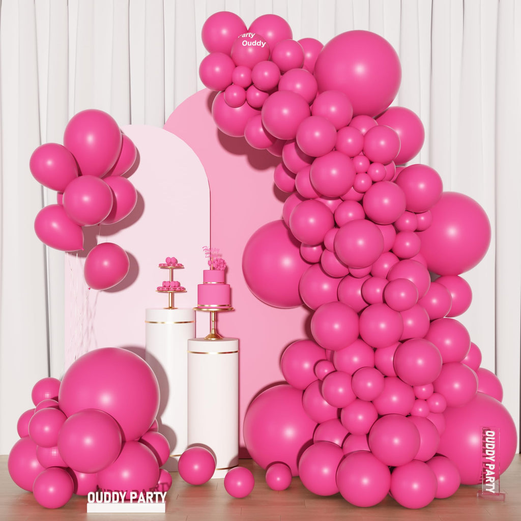 Ouddy Party 129Pcs Hot Pink Balloons & 18in Arch Kit | Magenta Decor