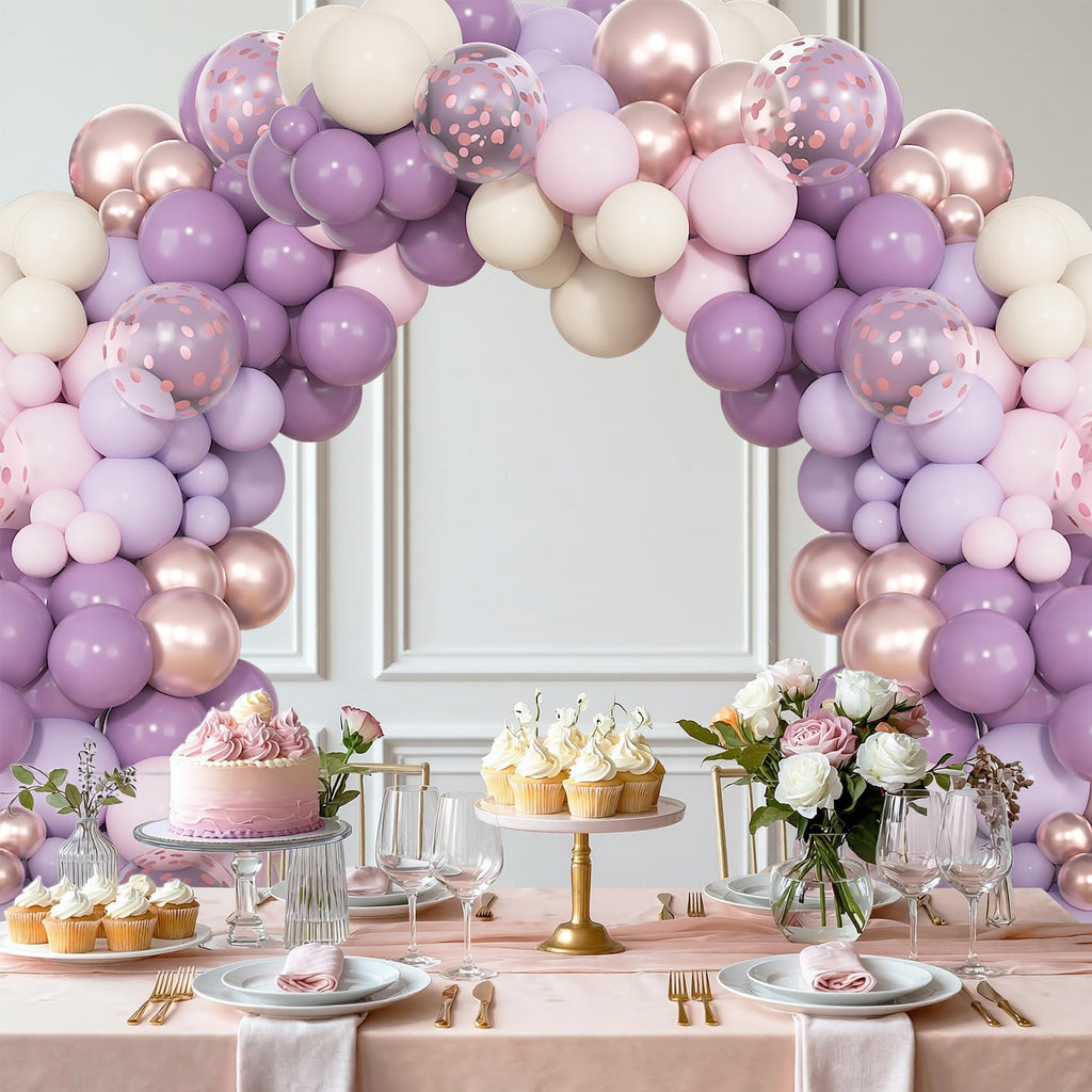 Ouddy Party 72pcs Dusty Purple Balloons Set — 12in Latex with Pink, White Sand, Lavender Confetti & Metallic Accents