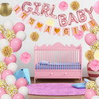 Ouddy Party Pink Baby Shower Decorations – It’s a Girl Banner, Pink Gold Balloons