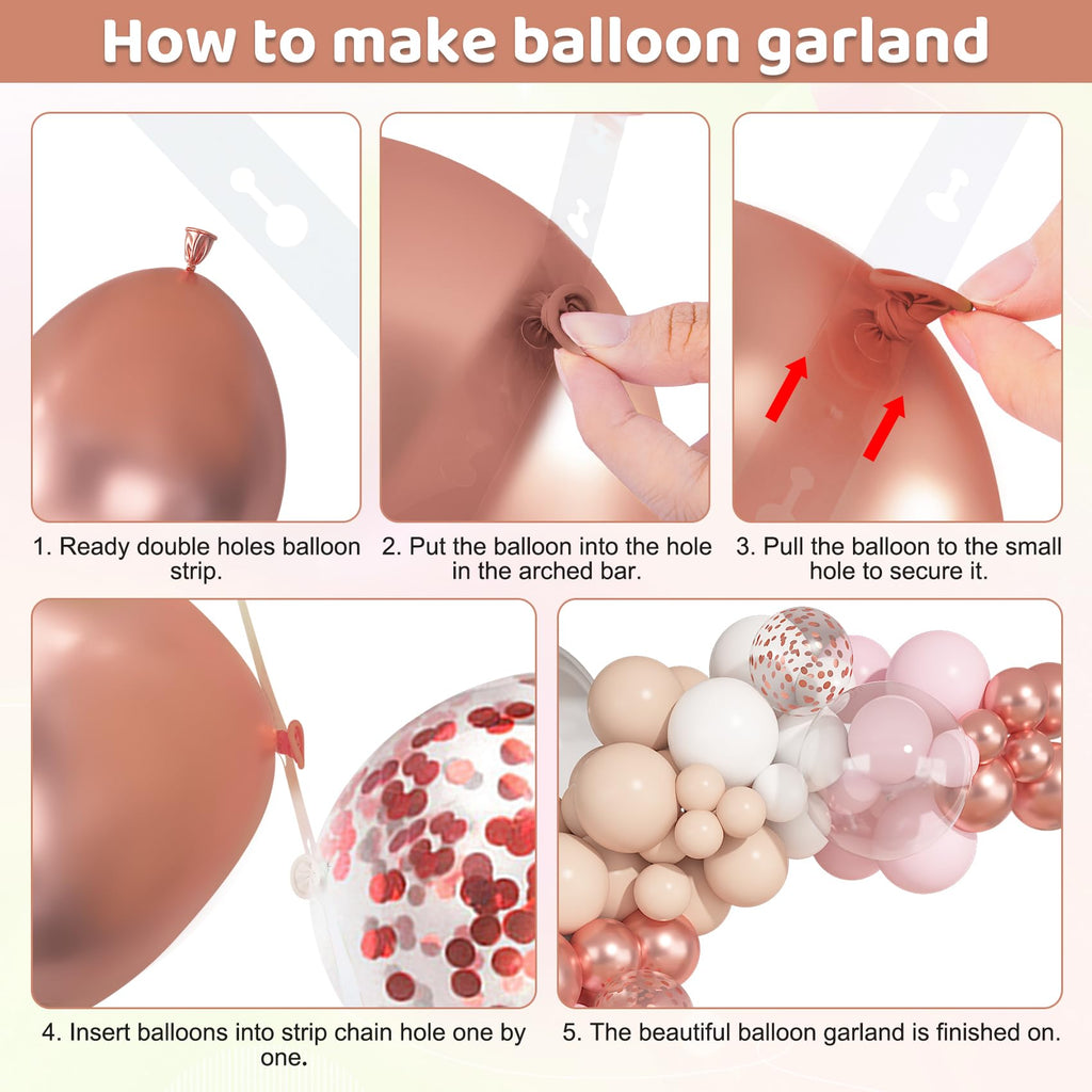 Ouddy Party 149Pcs Rose Gold Balloon Arch Garland Kit – 18in/12in/10in & 5in Balloons for Weddings & Parties