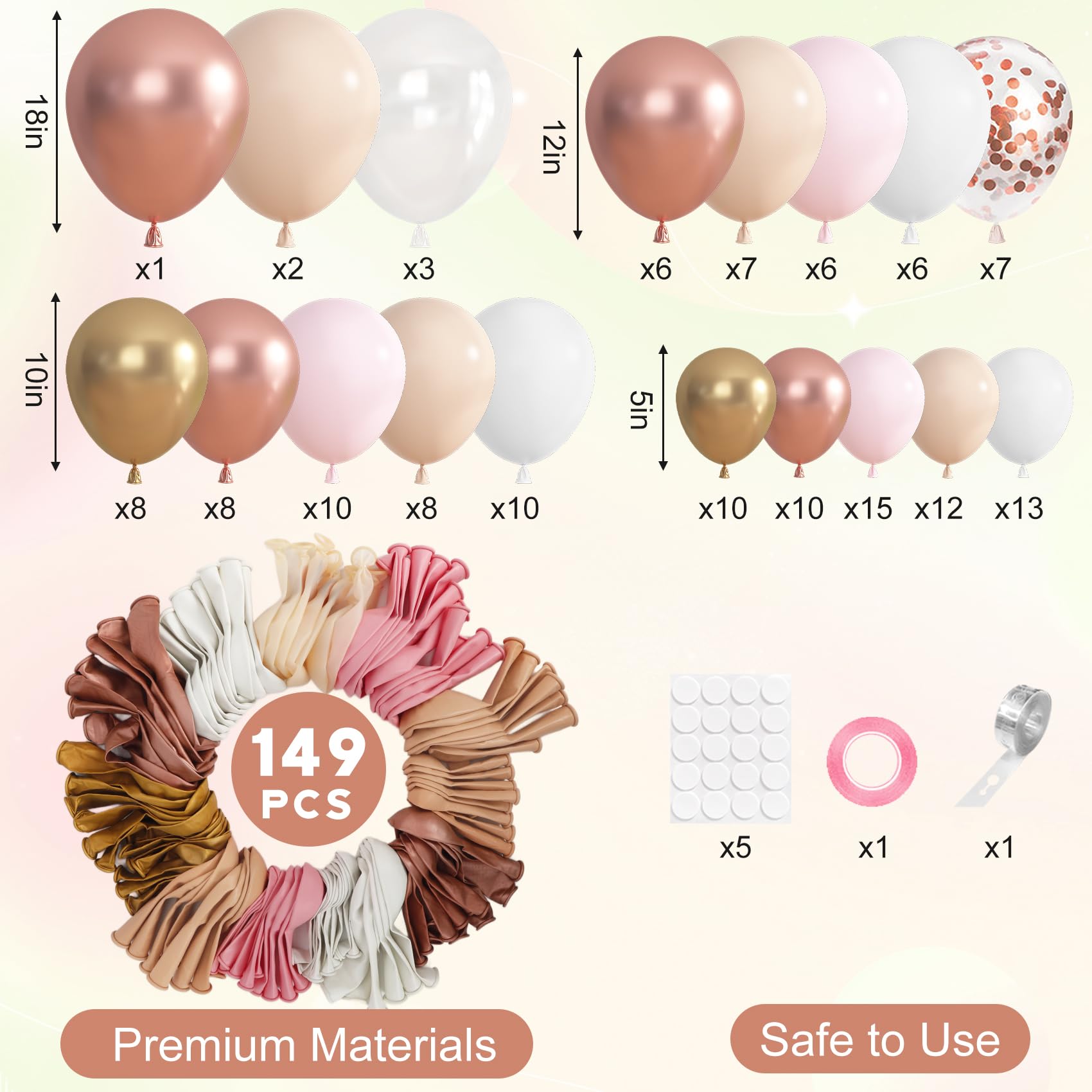Ouddy Party 149Pcs Rose Gold Balloon Arch Garland Kit – 18in/12in/10in & 5in Balloons for Weddings & Parties
