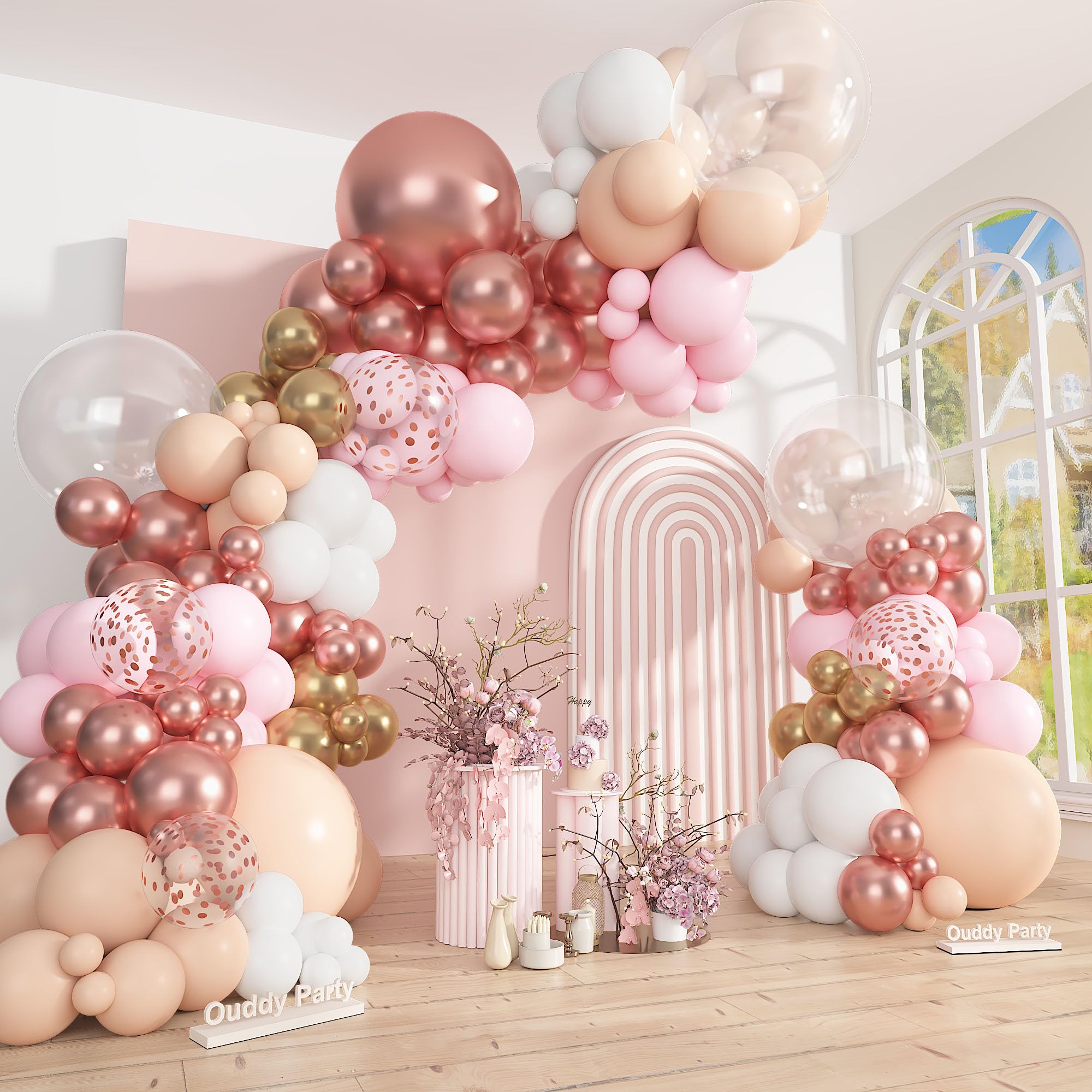 Ouddy Party 149Pcs Rose Gold Balloon Arch Garland Kit – 18in/12in/10in & 5in Balloons for Weddings & Parties