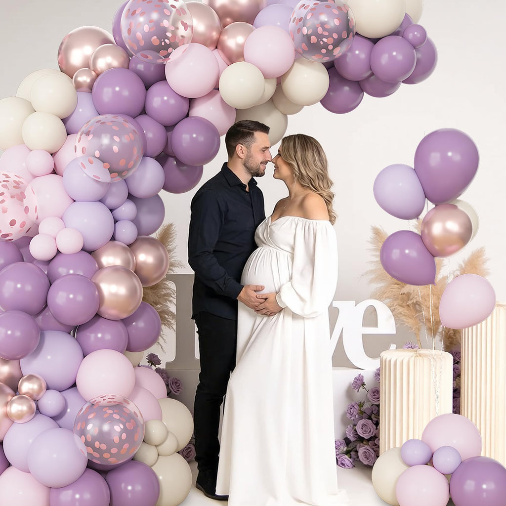 Ouddy Party 72pcs Dusty Purple Balloons Set — 12in Latex with Pink, White Sand, Lavender Confetti & Metallic Accents