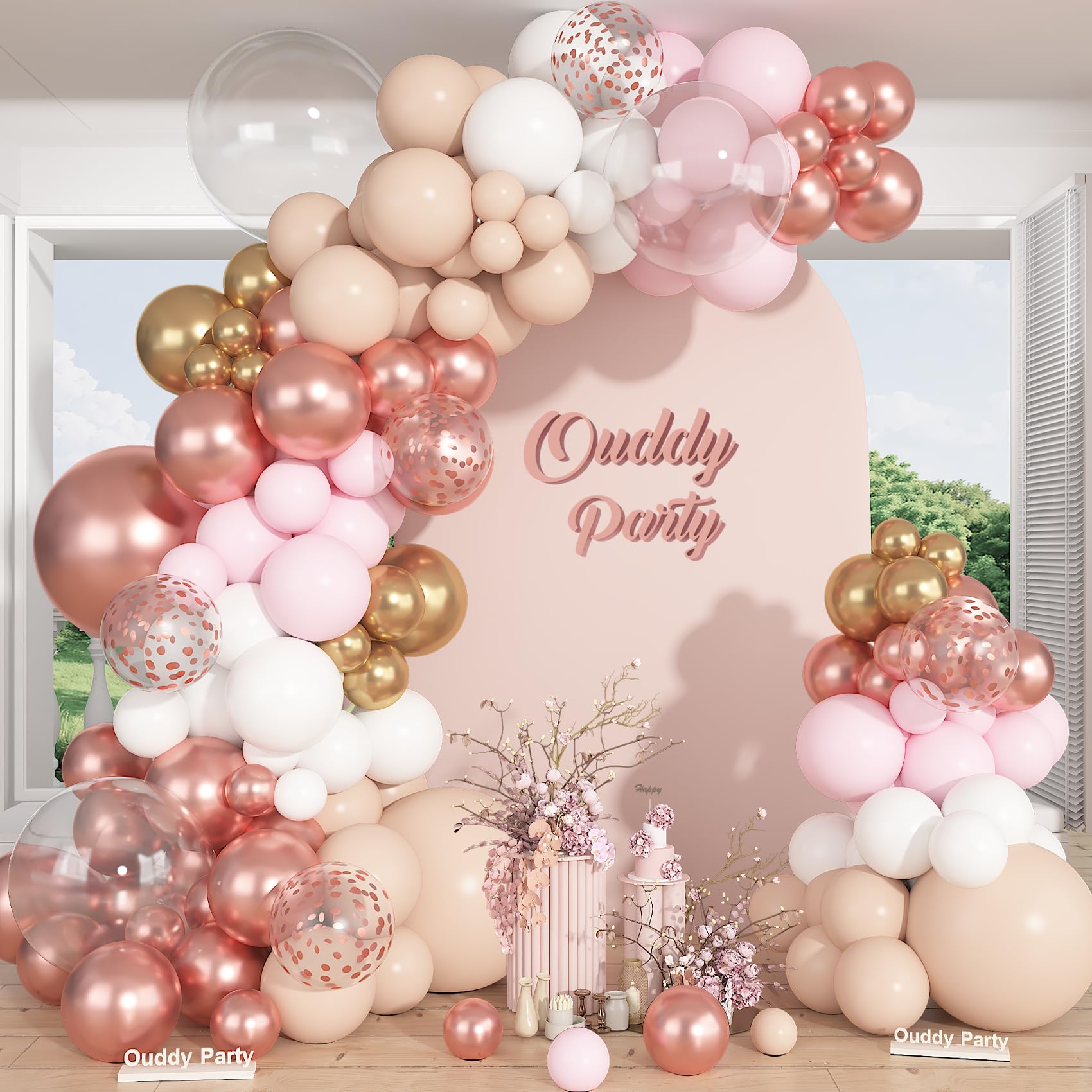 Ouddy Party 149Pcs Rose Gold Balloon Arch Garland Kit – 18in/12in/10in & 5in Balloons for Weddings & Parties