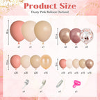 Ouddy Party 170Pcs Blush Balloons Garland Arch Kit – Dusty Rose Pink, Boho Rose Gold Decor
