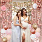 Ouddy Party Rose Gold Baby Shower Decorations – Banner, Balloons & Fringes