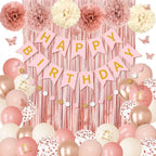 Ouddy Party Pink Decorations for Women & Girls – Dusty Pink Balloons & Rose Gold Fringe