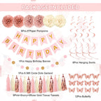 Ouddy Party Pink Birthday Decorations – Dusty Pink & Rose Gold Balloons & Banner Set