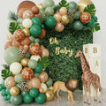 Ouddy Party 170Pcs Jungle Safari Balloons Arch Garland Kit – Sage Green & Brown Animal Print, Palm Leaves for Baby Shower & Jungle Theme