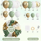 Ouddy Party Sage Green White Gold Balloon Arch Garland Kit – 149 Pcs + Confetti Balloons