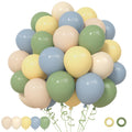 Ouddy Party 72pcs Green Dusty Blue Yellow Balloons Set – 12in Sage Green, Dusty Blue, Pastel Yellow, White Sand, Nude