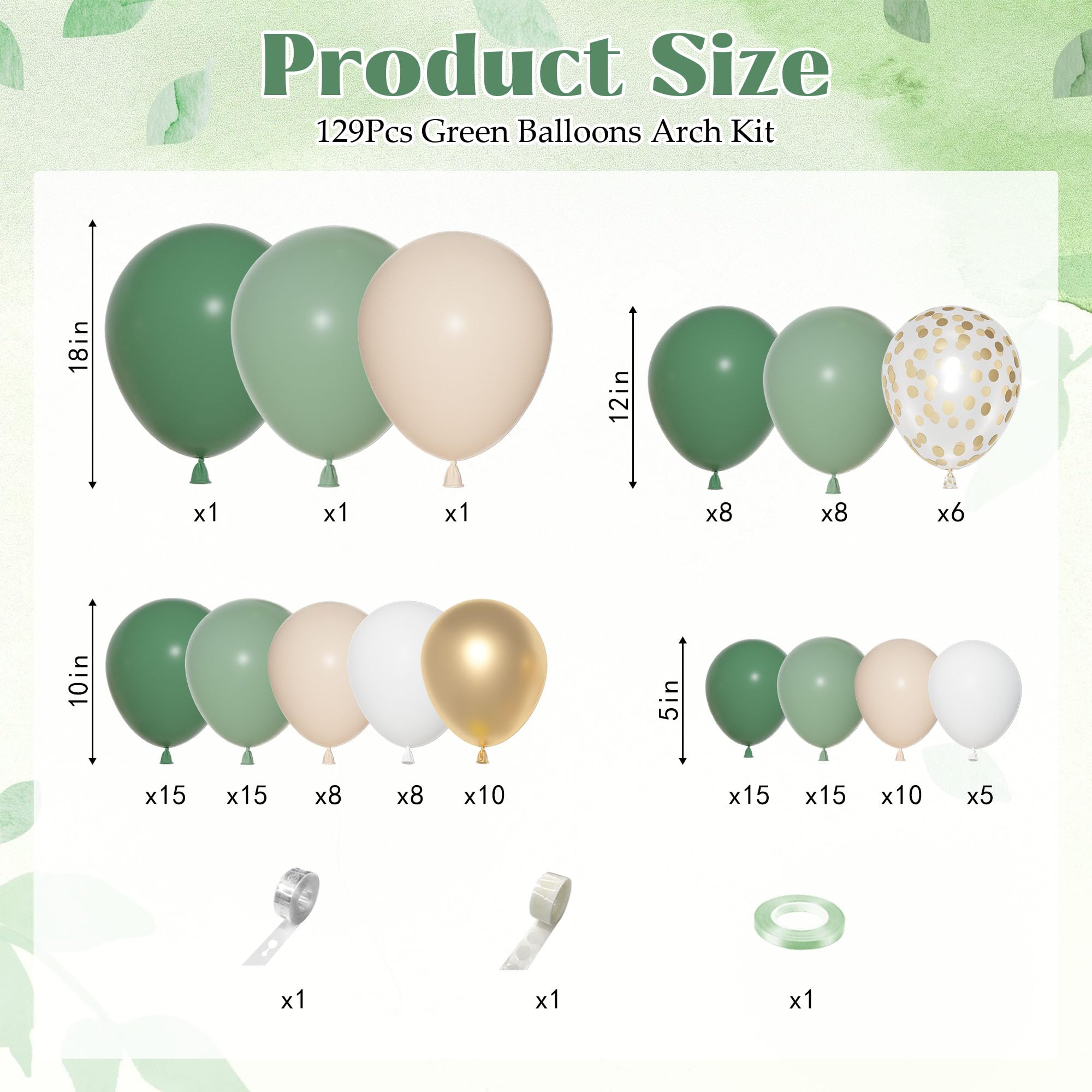 Ouddy Party Sage Green Balloon Arch Kit – 18in/12in/10in Latex Balloons