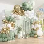Ouddy Party Sage Green White Gold Balloon Arch Garland Kit – 149 Pcs + Confetti Balloons