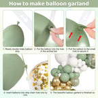 Ouddy Party Sage Green White Gold Balloon Arch Garland Kit – 149 Pcs + Confetti Balloons