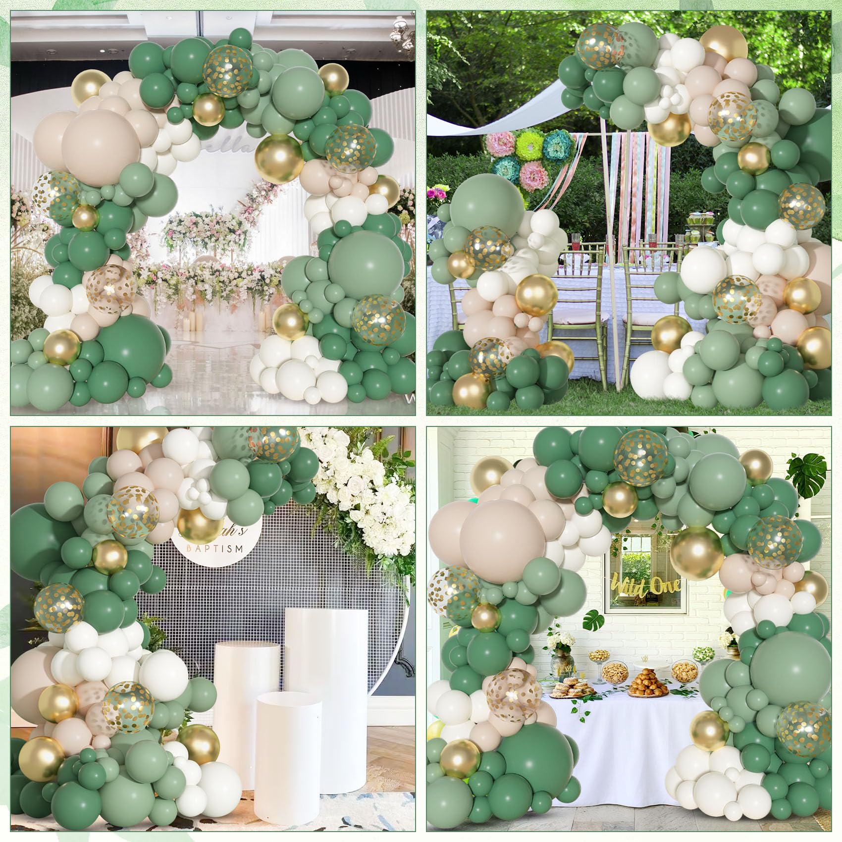 Ouddy Party Sage Green Balloon Arch Kit – 18in/12in/10in Latex Balloons