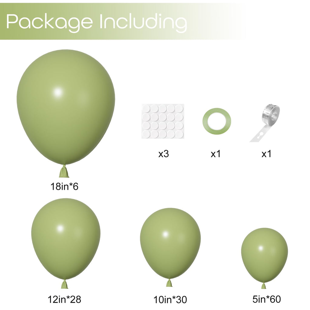 Ouddy Party Sage Green Balloon Arch Kit – 129Pcs Olive Green Balloons