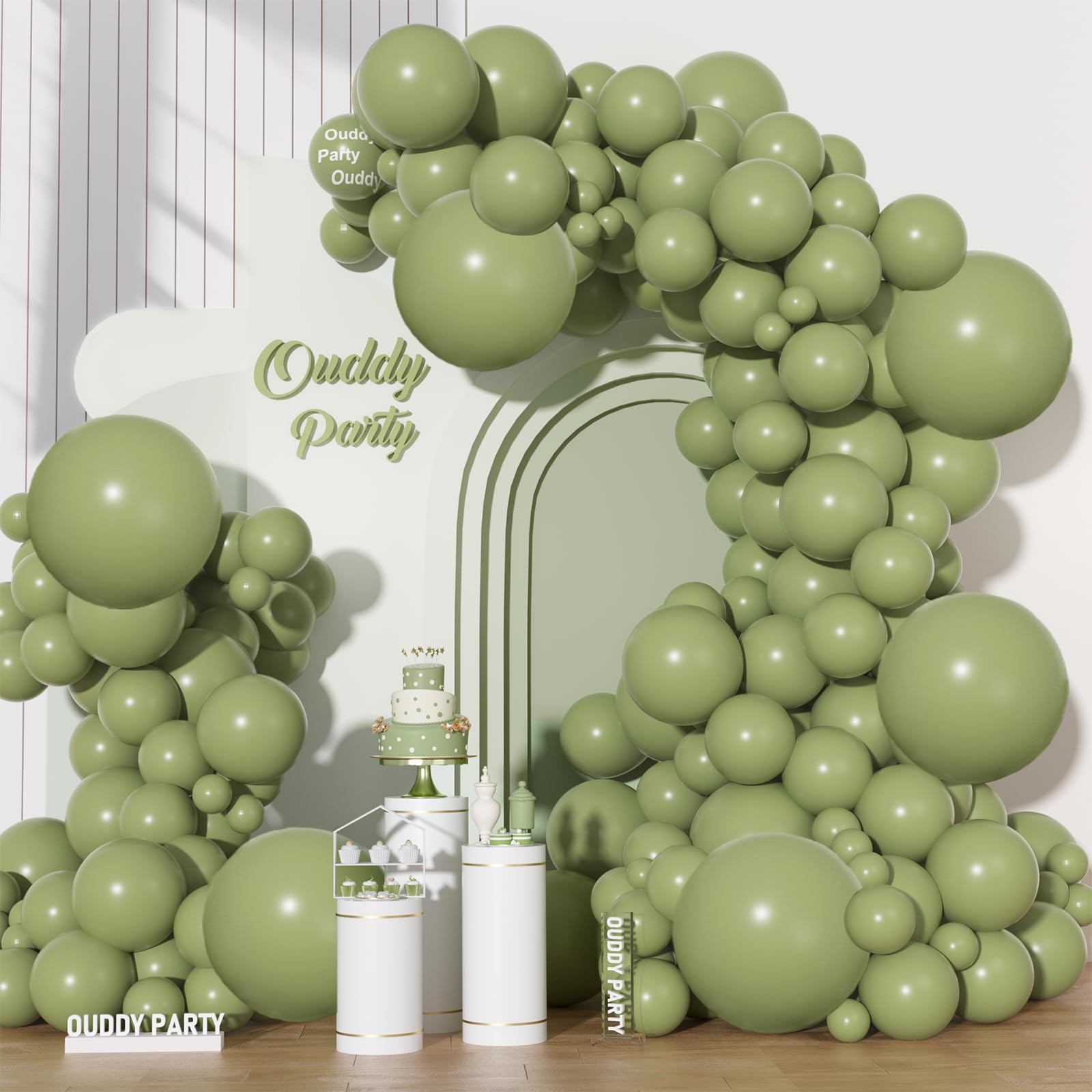 Ouddy Party Sage Green Balloon Arch Kit – 129Pcs Olive Green Balloons