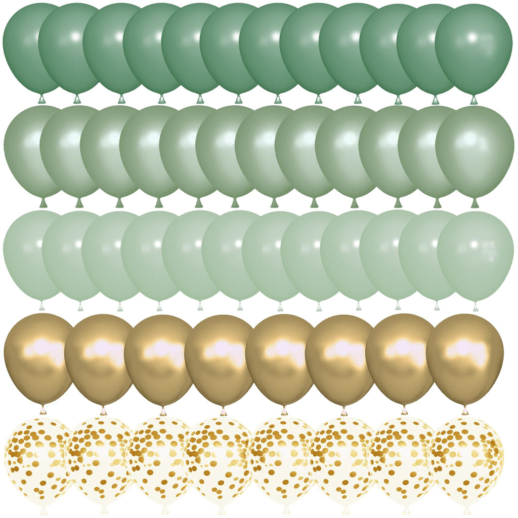 Ouddy Party 72Pcs Sage Green Balloons Set – Pearl Green, Metallic Gold & Confetti for Baby Showers, Weddings, Parties
