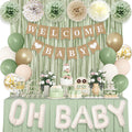 Ouddy Party Sage Green Baby Shower Decorations – Green Balloons, Welcome Baby Banner & Fringe Curtains