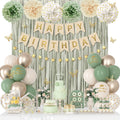 Ouddy Party Sage Green Birthday Decorations – Confetti Balloons, Fringe Curtain & More