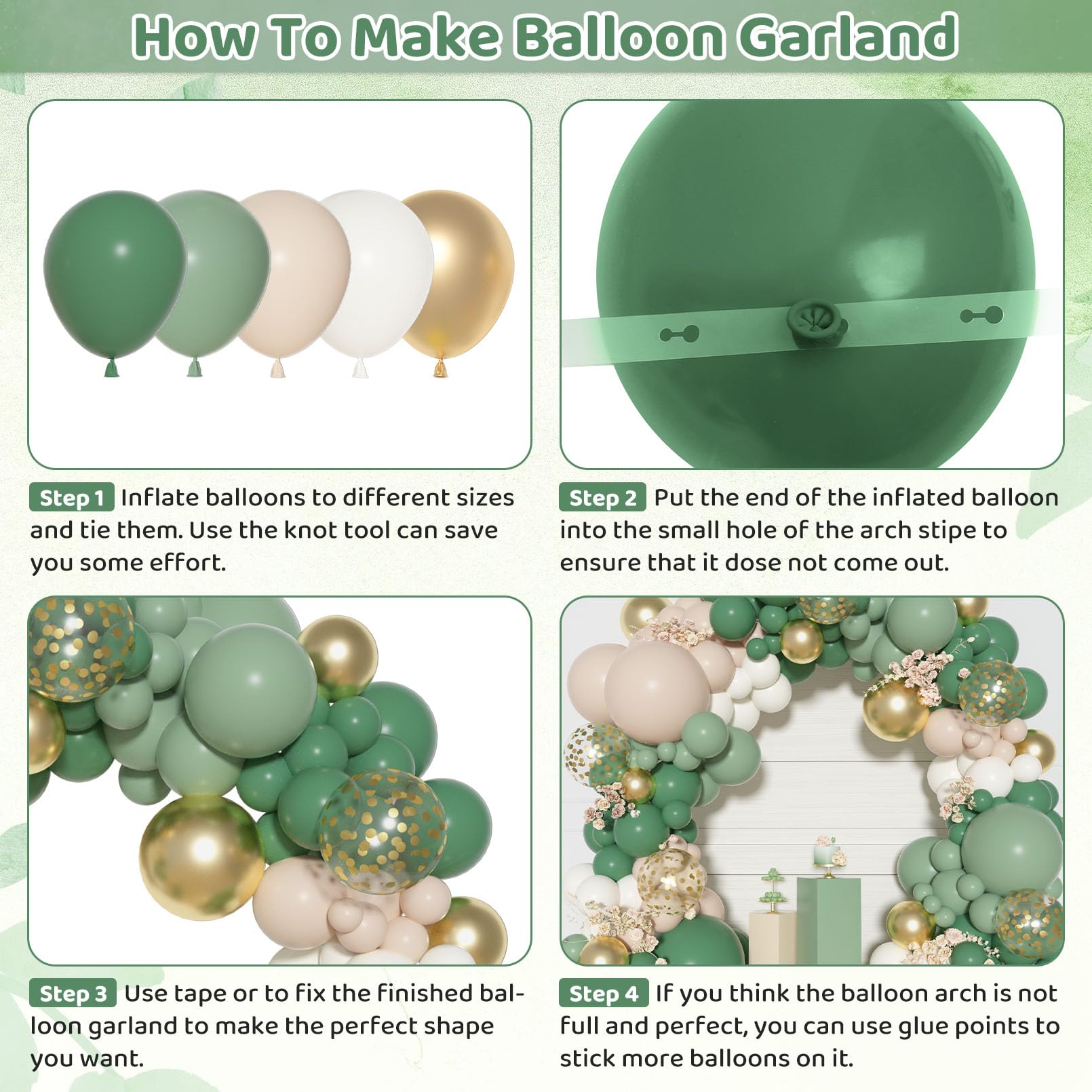 Ouddy Party Sage Green Balloon Arch Kit – 18in/12in/10in Latex Balloons
