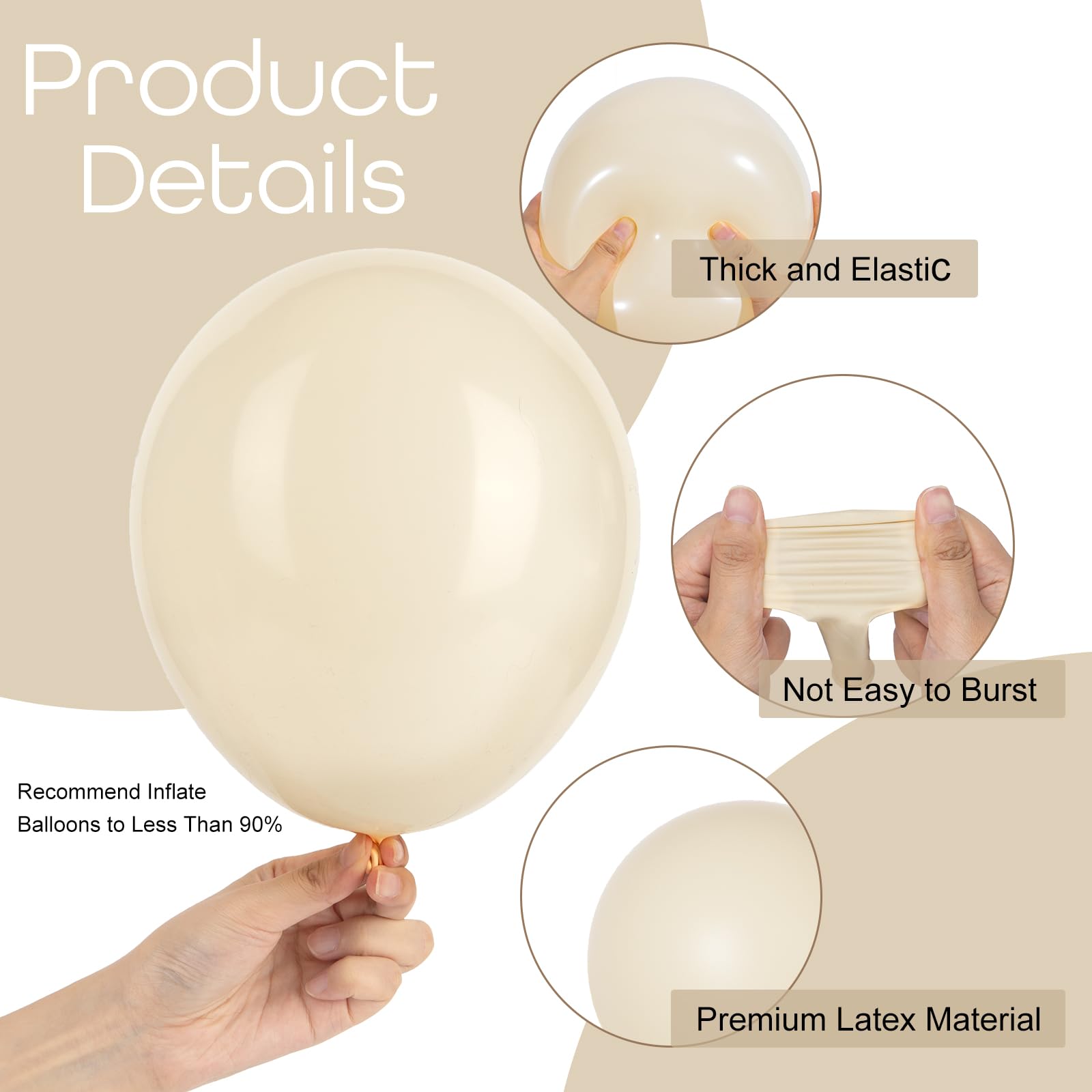 Ouddy Party 129Pcs Sand White Balloon Arch Kit – Cream Beige Matte Latex Balloons