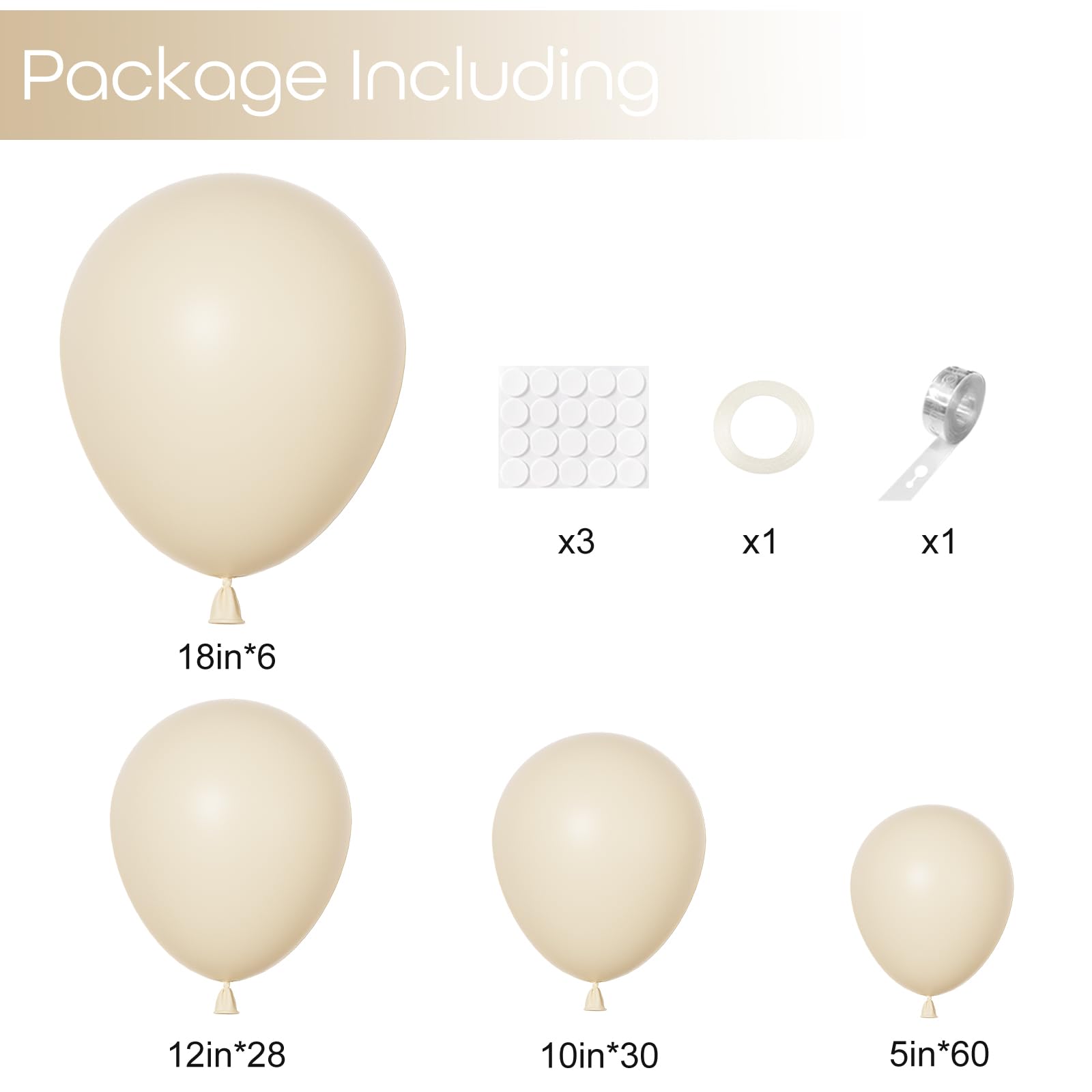 Ouddy Party 129Pcs Sand White Balloon Arch Kit – Cream Beige Matte Latex Balloons