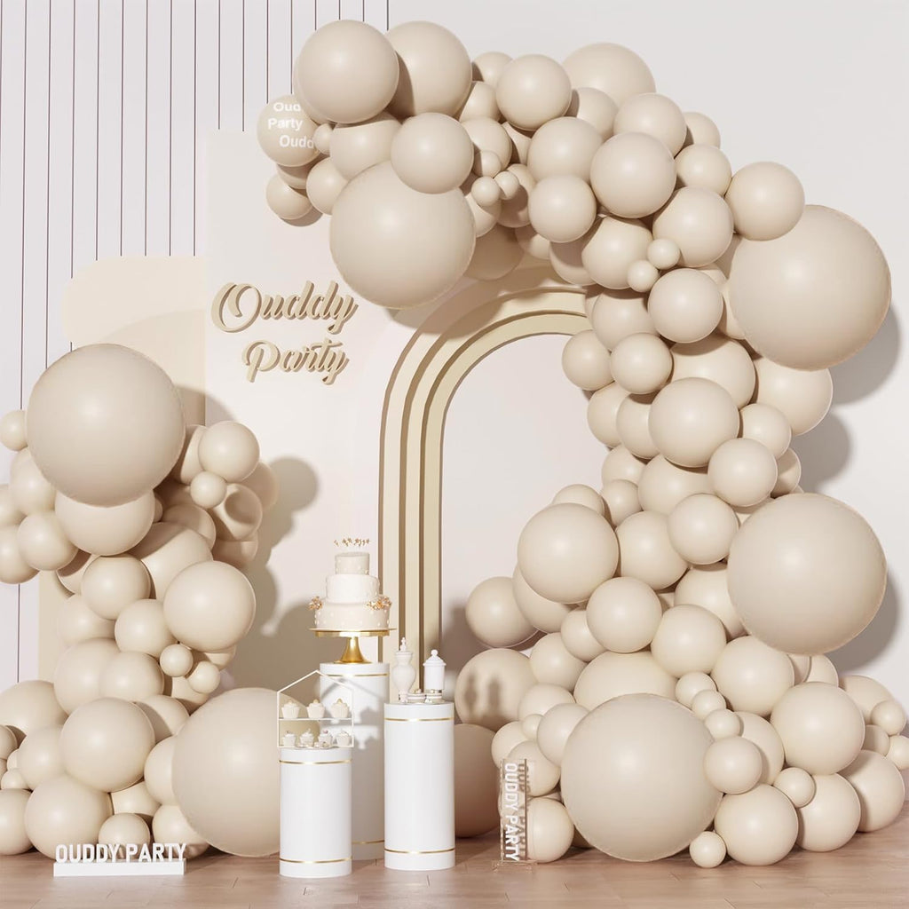 Ouddy Party 129Pcs Sand White Balloon Arch Kit – Cream Beige Matte Latex Balloons